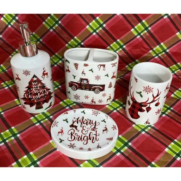 Christmas Bathroom Accessory Sets of 4, Reindeer Christmas Bathroom Decor - Picture 9 of 9